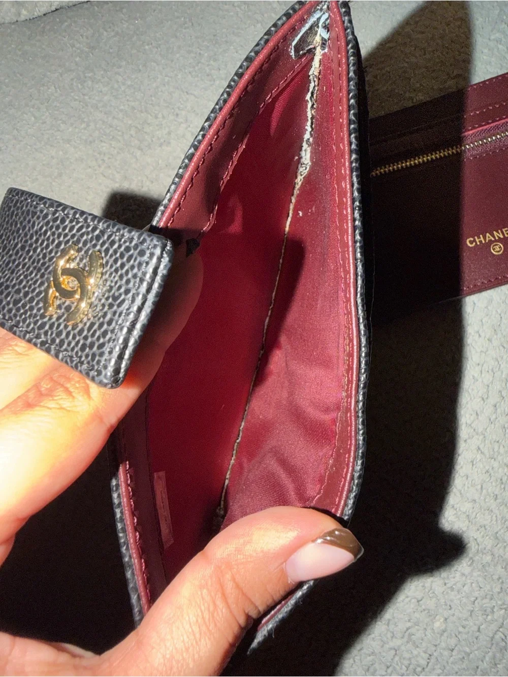 Black Quilted Leather Wallet with Burgundy Card Holder Insert